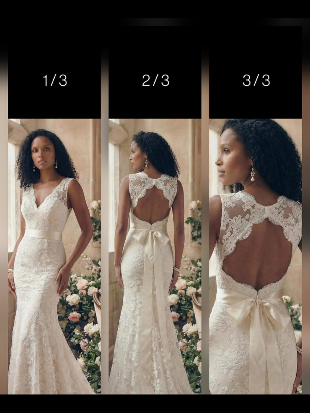 Ivory Lace Open-Back Wedding Dress with Satin Bow